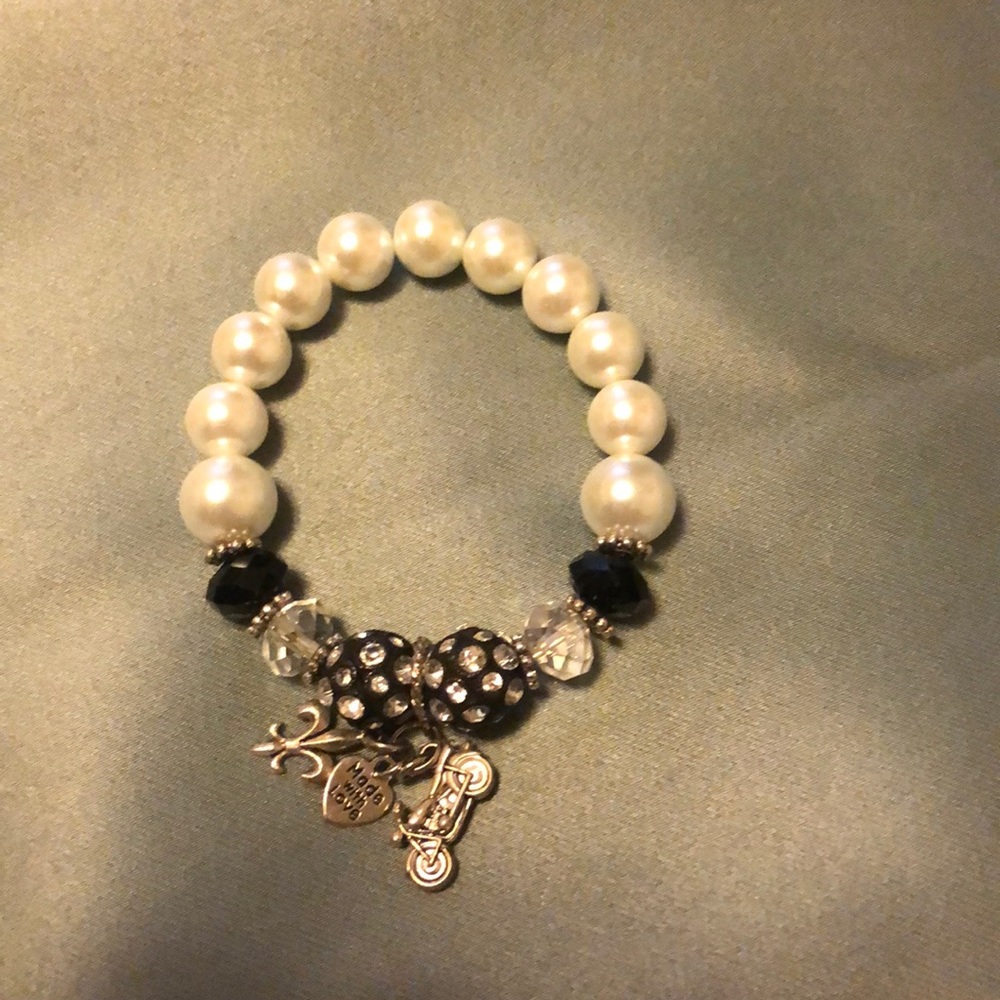 PEARL RHINESTONE CHARM BRACELET